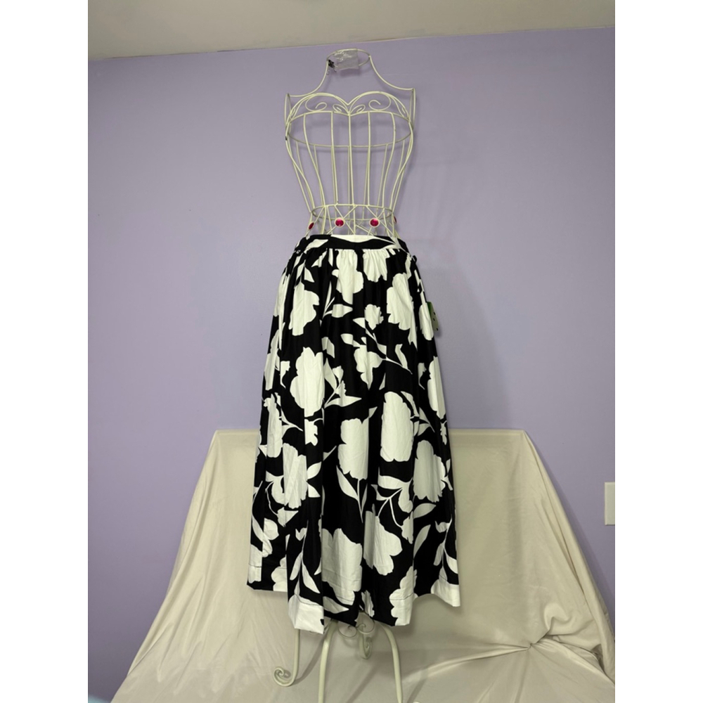 Women's Kate Spade Floral Midi Skirt Black/White Size S NWT